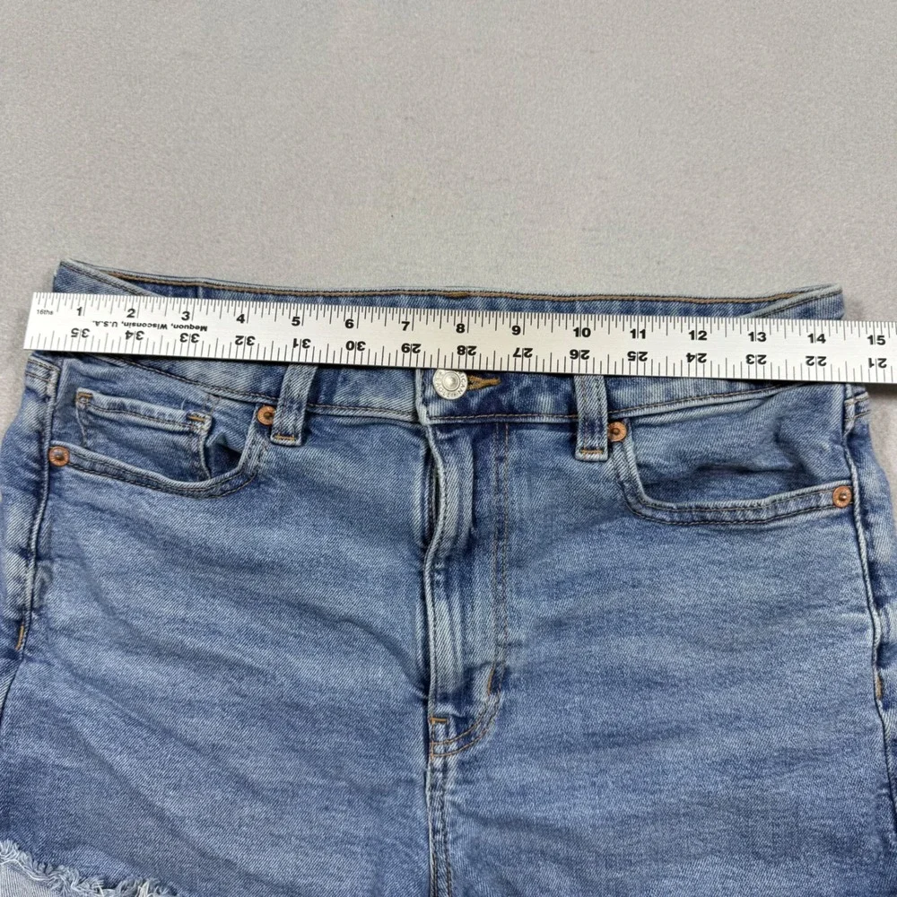American Eagle Womens High Waisted Denim Shorts‎ Blue Raw Hem Size 8